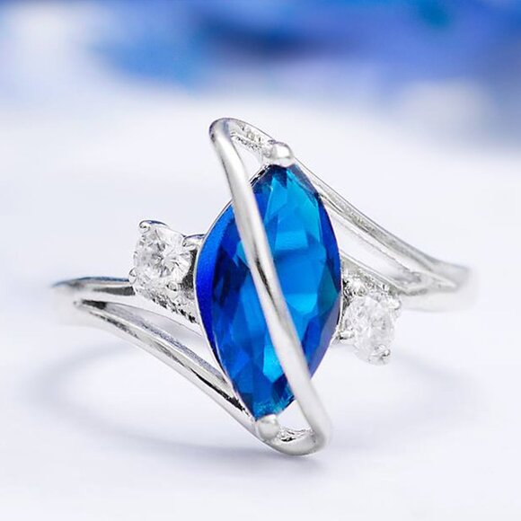 Blue Sapphire Gemstone marquise ring, 925 Sterling Silver Charmed Aroma - Picture 6 of 7